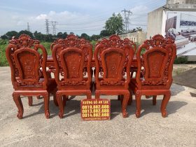 Bộ bàn ăn chữ nhật bo góc 10 ghế hồng hạt gỗ hương đá (Chú Thế, Cần Thơ) 16 bộ bàn ăn cao cấp