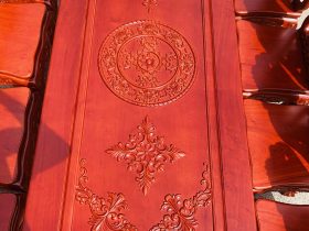 Bộ bàn ăn chữ nhật bo góc 10 ghế hồng hạt gỗ hương đá (Chú Thế, Cần Thơ) 17 Thiết kế bàn ăn chữ nhật