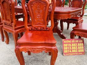 Bộ bàn ăn chữ nhật bo góc 8 ghế hồng hạt gỗ hương đá (Anh Minh, Bắc Ninh) 18 mẫu ghế louis hoàng gia tân cổ điển