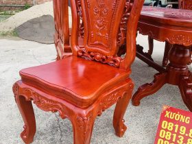 Bộ bàn ăn chữ nhật bo góc 8 ghế hồng hạt gỗ hương đá (Anh Minh, Bắc Ninh) 19 Mặt ghế ván liền 3p