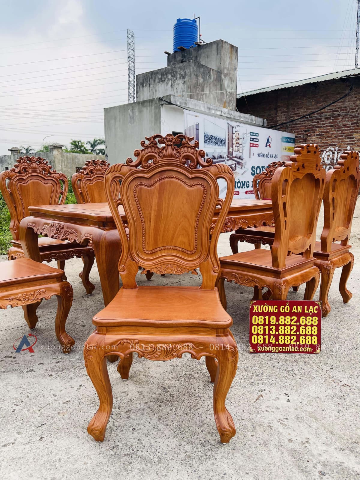 Bộ bàn ăn hoàng gia 8 ghế louis gỗ gõ (Anh Long, Đà Nẵng) 35 Mẫu ghế louis hoàng gia tân cổ điển.