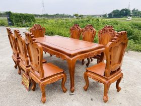 Bộ bàn ăn hoàng gia 8 ghế louis gỗ gõ (Anh Long, Đà Nẵng) 13 bộ bàn ăn 8 ghế phong cách hoàng gia
