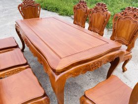 Bộ bàn ăn hoàng gia 8 ghế louis gỗ gõ (Anh Long, Đà Nẵng) 15 bàn ăn chữ nhật