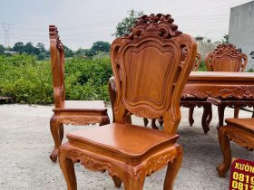 Bộ bàn ăn hoàng gia 8 ghế louis gỗ gõ (Anh Long, Đà Nẵng) 19 mẫu ghế louis hoàng gia
