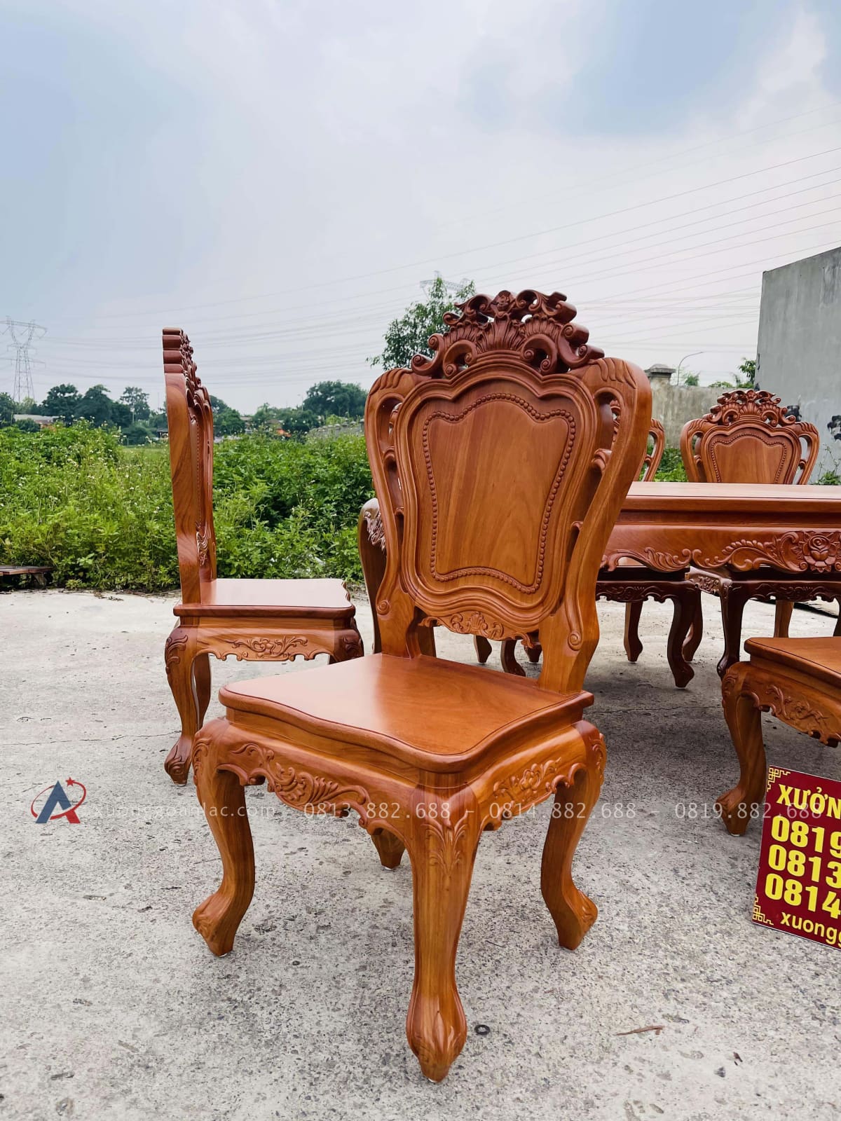 Bộ bàn ăn hoàng gia 8 ghế louis gỗ gõ (Anh Long, Đà Nẵng) 31 mẫu ghế louis hoàng gia