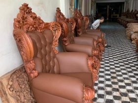 Bàn giao siêu phẩm hoàng gia bọc đệm 10 món gỗ gõ đỏ cho Anh Tuấn, Quảng Ninh 12 ghế đơn hoàng gia tân cổ điển