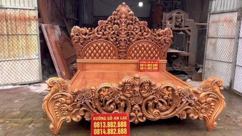 mẫu giường ngủ louis hoàng gia nguyên khối gỗ gõ đỏ siêu vip