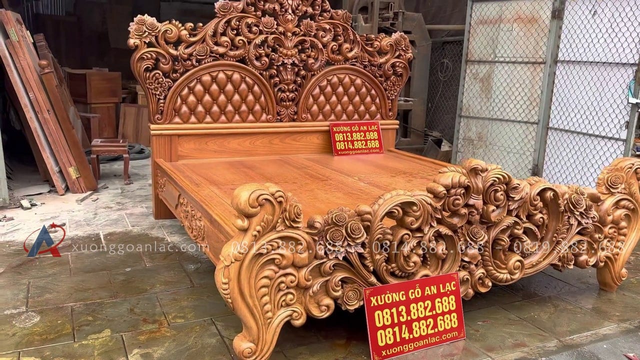 Giường hoàng gia nguyên khối gỗ gõ đỏ 13 mẫu giường ngủ gỗ gõ đỏ siêu vip