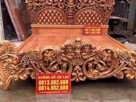 Giường hoàng gia nguyên khối gỗ gõ đỏ 9 đầu thấp cao 70cm