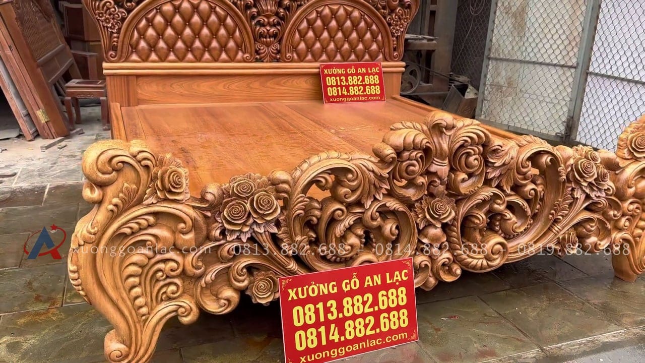 Giường hoàng gia nguyên khối gỗ gõ đỏ 17 giường ngủ dát phản tấm