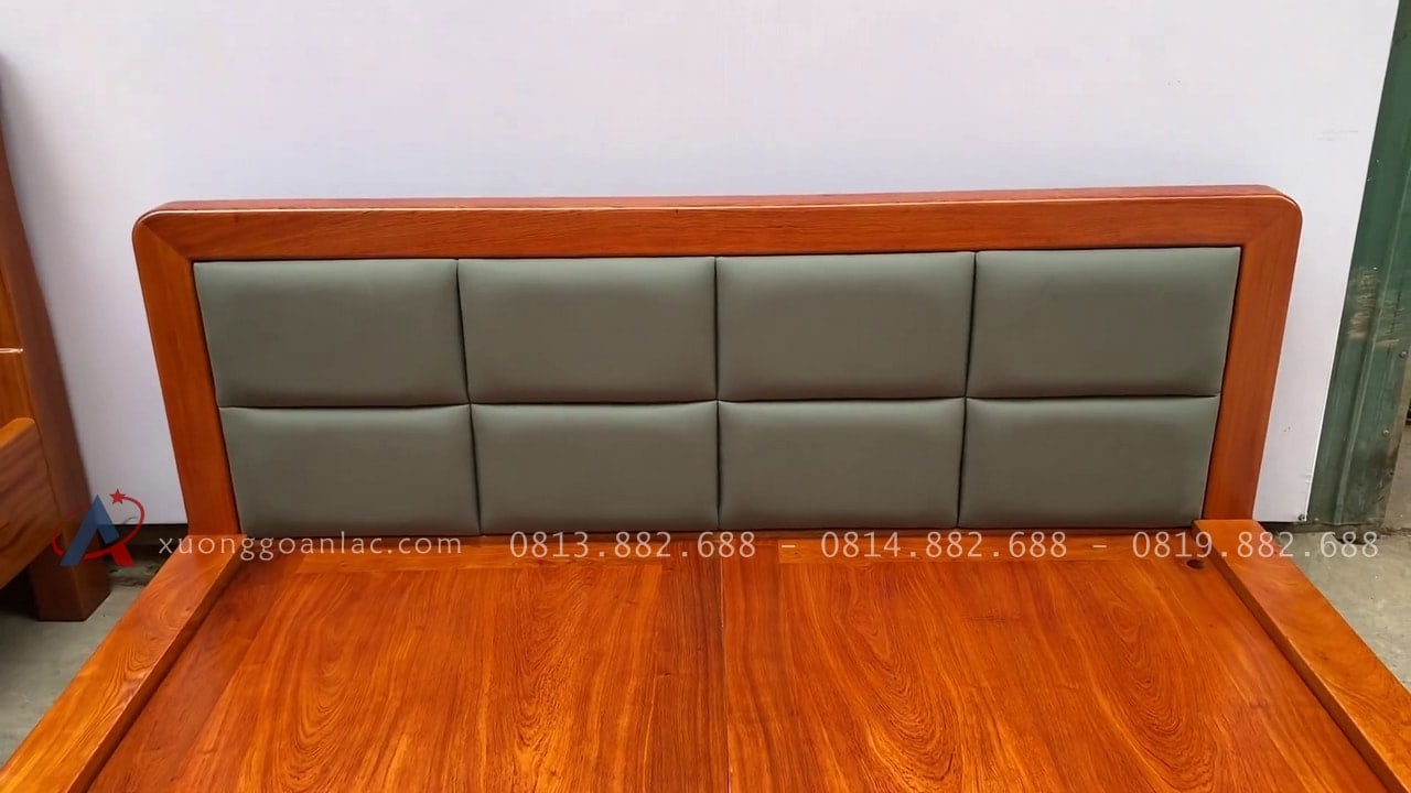 Mẫu giường trệt phong cách Nhật Bản gỗ hương đá 14 đầu giường bọc da cao cấp