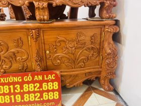 Mẫu kệ tivi hoàng gia mặt phẳng gỗ hương đá (Chú Bạch, Hà Giang) 16 Mặt cánh tủ chạm cành hồng