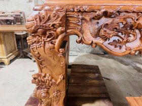 Mẫu sập thờ tứ linh nhị cấp gỗ hương đá giao Gia Lâm 27 chân đầu lân, nghê chầu