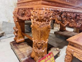 Mẫu sập thờ tứ linh nhị cấp gỗ hương đá giao Gia Lâm 28 từng chi tiết trên chân sập được đục tay