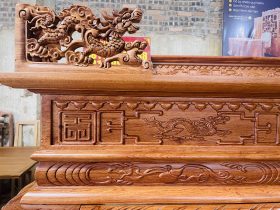 Mẫu sập thờ tứ linh nhị cấp gỗ hương đá giao Gia Lâm 20 chặt góc tạo hình rồng