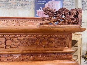 Mẫu sập thờ tứ linh nhị cấp gỗ hương đá giao Gia Lâm 22 cổ sập chạm hình tượng phượng múa