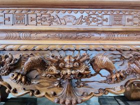 Mẫu sập thờ tứ linh nhị cấp gỗ hương đá giao Gia Lâm 23 dạ tiền 5p chắp 10p