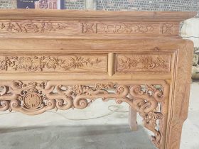 Mộc án gian Dơi Ngũ Phúc 1m97 gỗ hương đá cao cấp chân 12 (Chú Chiến, Bình Thuận) 20 cổ án gian đục cuốn thư hoa mai