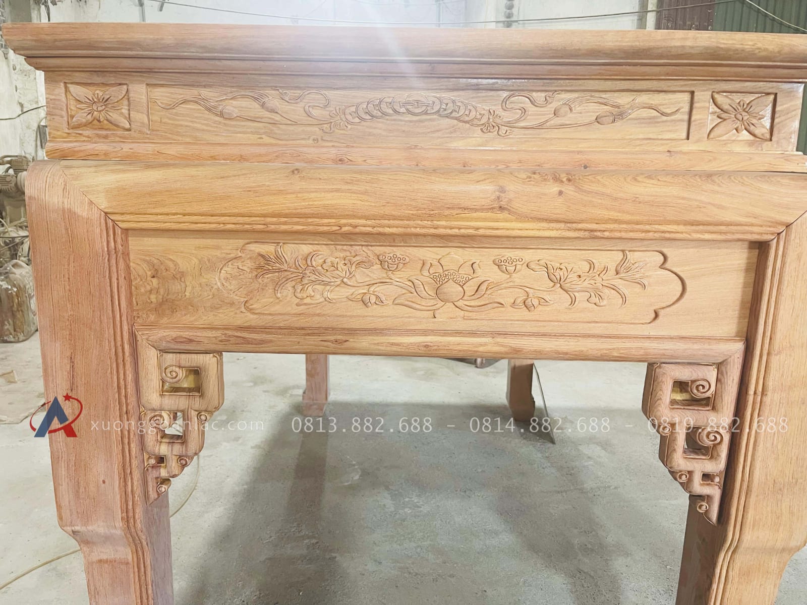 Mộc án gian Dơi Ngũ Phúc 1m97 gỗ hương đá cao cấp chân 12 (Chú Chiến, Bình Thuận) 35 hồi án gian chạm họa sen