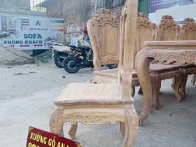 Mộc bàn ăn hoàng gia kết hợp 10 ghế louis gỗ gõ đỏ hàng vip (Anh Khôi, Vũng Tàu) 26 góc nghiêng của ghế louis