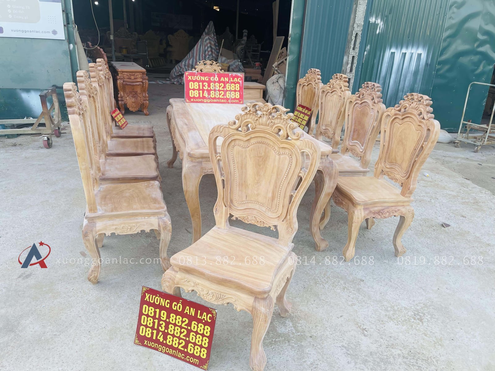 Mộc bàn ăn hoàng gia kết hợp 10 ghế louis gỗ gõ đỏ hàng vip (Anh Khôi, Vũng Tàu) 35 bộ bàn ăn 10 ghế louis