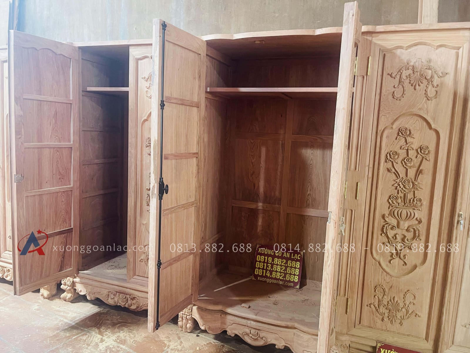 Mộc tủ quần áo hoàng gia gỗ hương đá 33 cánh tủ khung tranh dày dặn