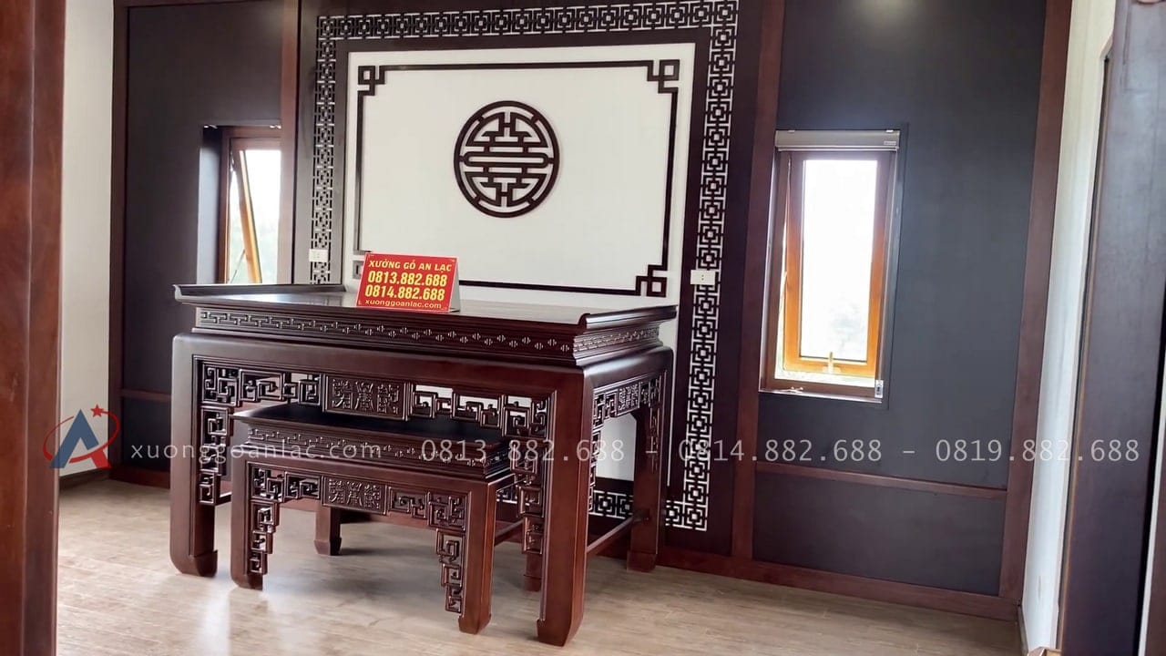 Bàn giao combo nội thất phòng thờ biệt thự 10 vách phòng thờ gỗ công nghiệp