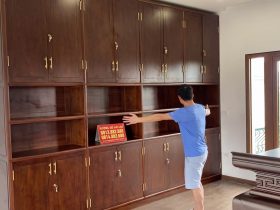 Bàn giao combo nội thất phòng thờ biệt thự 7 tủ sách kịch trần