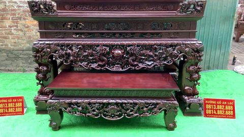 mẫu sập thờ tứ linh chất liệu gỗ gụ Lào cao cấp