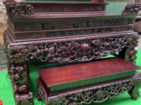 Sập thờ mẫu Tứ Linh nhị cấp 2m17 chất liệu gỗ gụ Lào cao cấp chân 25 12 mẫu sập thờ tứ linh long lân quy phụng