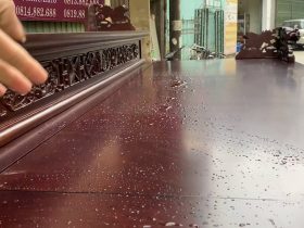 Sập thờ mẫu Tứ Linh nhị cấp 2m17 chất liệu gỗ gụ Lào cao cấp chân 25 13 ván mặt liền tấm dày 2cm