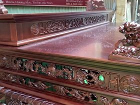 Sập thờ mẫu Tứ Linh nhị cấp 2m17 chất liệu gỗ gụ Lào cao cấp chân 25 15 mẫu sập thờ nhị cấp