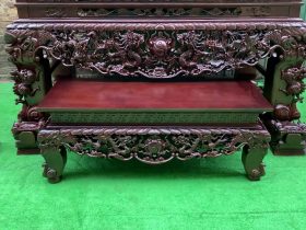 Sập thờ mẫu Tứ Linh nhị cấp 2m17 chất liệu gỗ gụ Lào cao cấp chân 25 17 các họa tiết tứ linh được đục tỉa tinh xảo