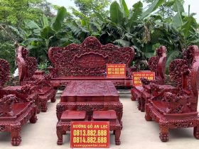 bàn ghế cửu long bát mã gỗ hương đỏ lào