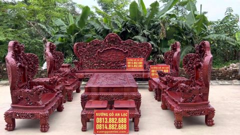 bàn ghế cửu long bát mã gỗ hương đỏ lào