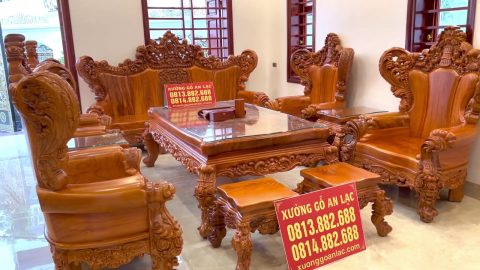 bàn ghế hoàng gia nguyên khối tay cong gỗ gõ đỏ