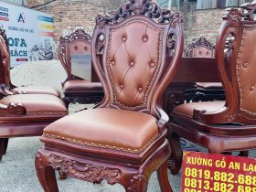 Siêu phẩm bàn ăn nguyên khối 20 ghế louis bọc đệm gỗ gõ đỏ (Anh Thắng- Bắc Ninh) 22 mặt ngồi và lưng tựa của ghế được bọc đệm da cao cấp