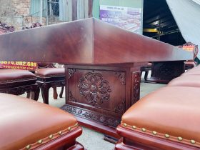 Siêu phẩm bàn ăn nguyên khối 20 ghế louis bọc đệm gỗ gõ đỏ (Anh Thắng- Bắc Ninh) 19 chân bàn nguyên khối 20cm