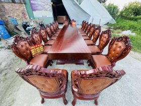 Siêu phẩm bàn ăn nguyên khối 20 ghế louis bọc đệm gỗ gõ đỏ (Anh Thắng- Bắc Ninh) 20 trọn bộ 20 ghế louis hoàng gia