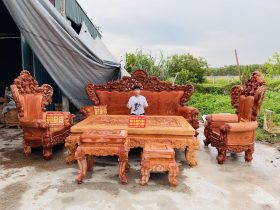 siêu phẩm bản mộc àn ghế hoàng gia vách tảng 6 món gỗ hương đá