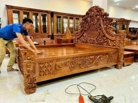 siêu phẩm giường ngủ hoàng gia gỗ gõ đỏ