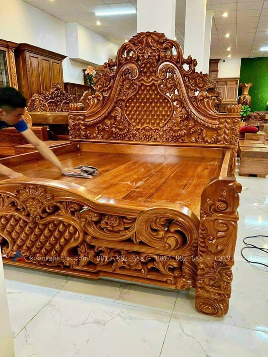 Siêu phẩm giường ngủ hoàng gia gỗ gõ đỏ Vip 12 giường ngủ gỗ gõ đỏ hàng đục tay