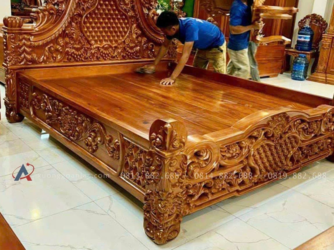 Siêu phẩm giường ngủ hoàng gia gỗ gõ đỏ Vip 13 mẫu gường gỗ dát phản