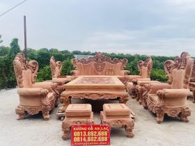bàn ghế hoàng gia nguyên khối gỗ hương đá 10 món