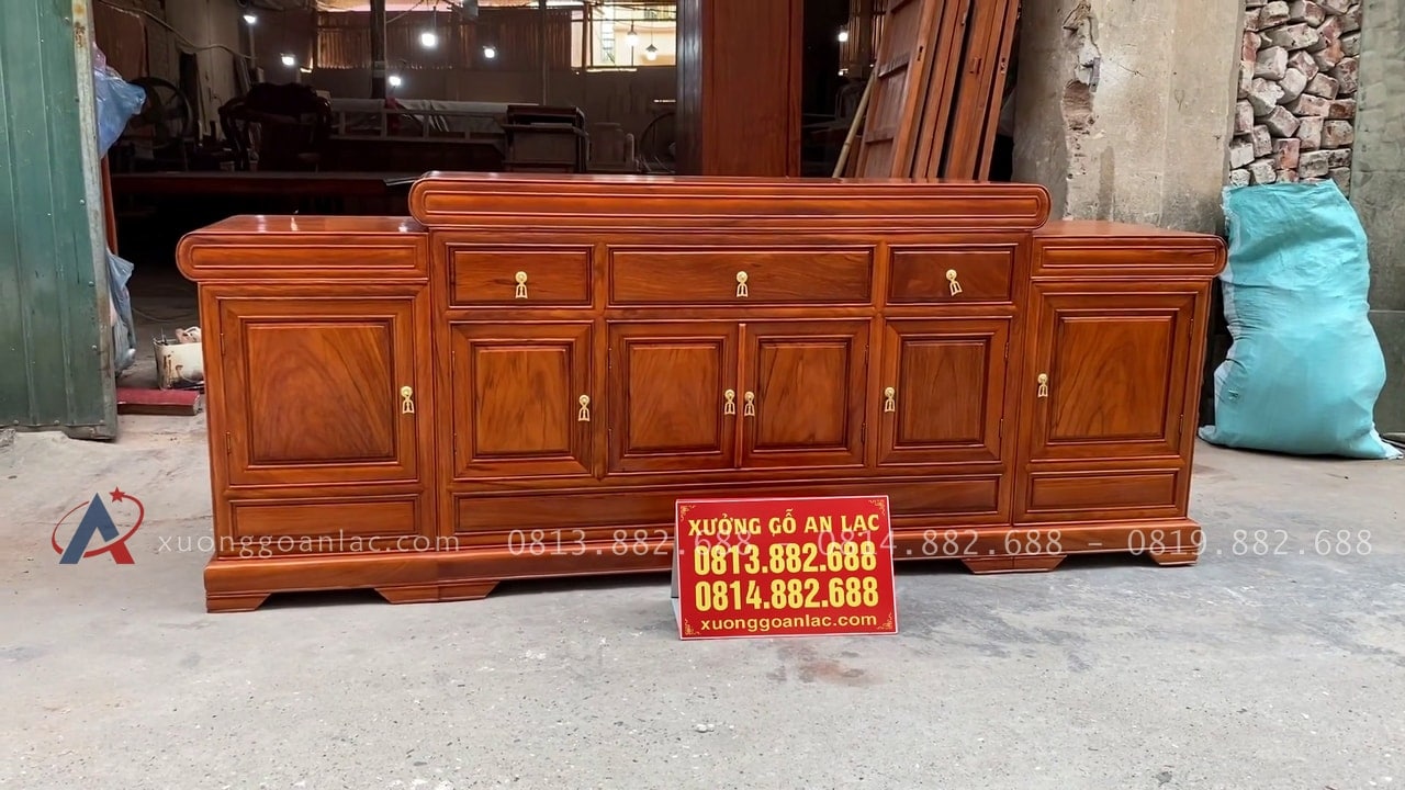 Combo án gian thờ và kệ tivi gỗ gõ đỏ cao cấp (Củ Chi - HCM) 15 kệ tivi nhiều tủ và ngăn kéo