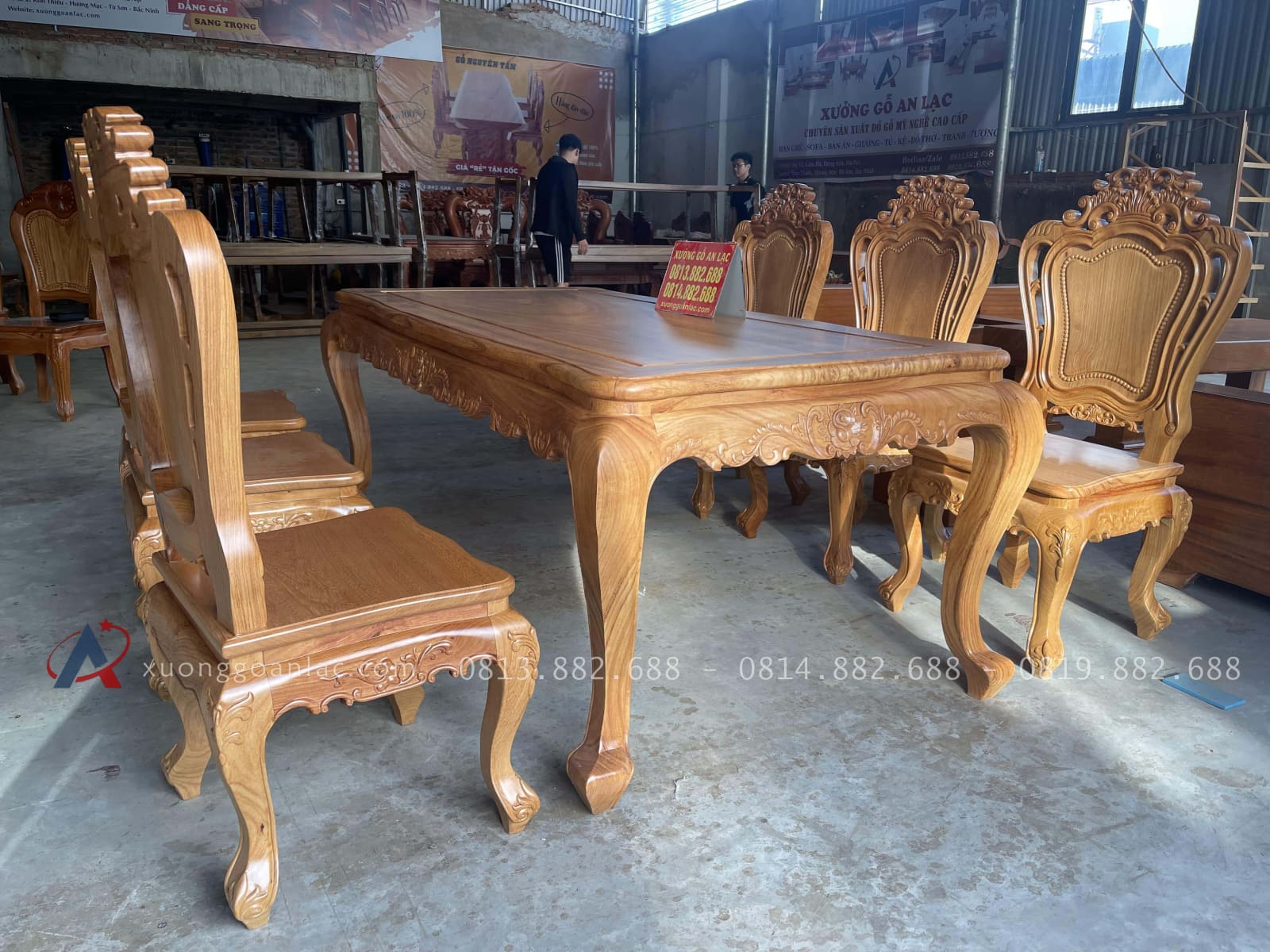 Bộ bàn ăn hoàng gia 6 ghế louis hoa lá tây gỗ gõ đỏ (Chị Hường, Hà Nội) 16 bộ bàn ăn hoàng gia 6 ghế louis hoa lá tây