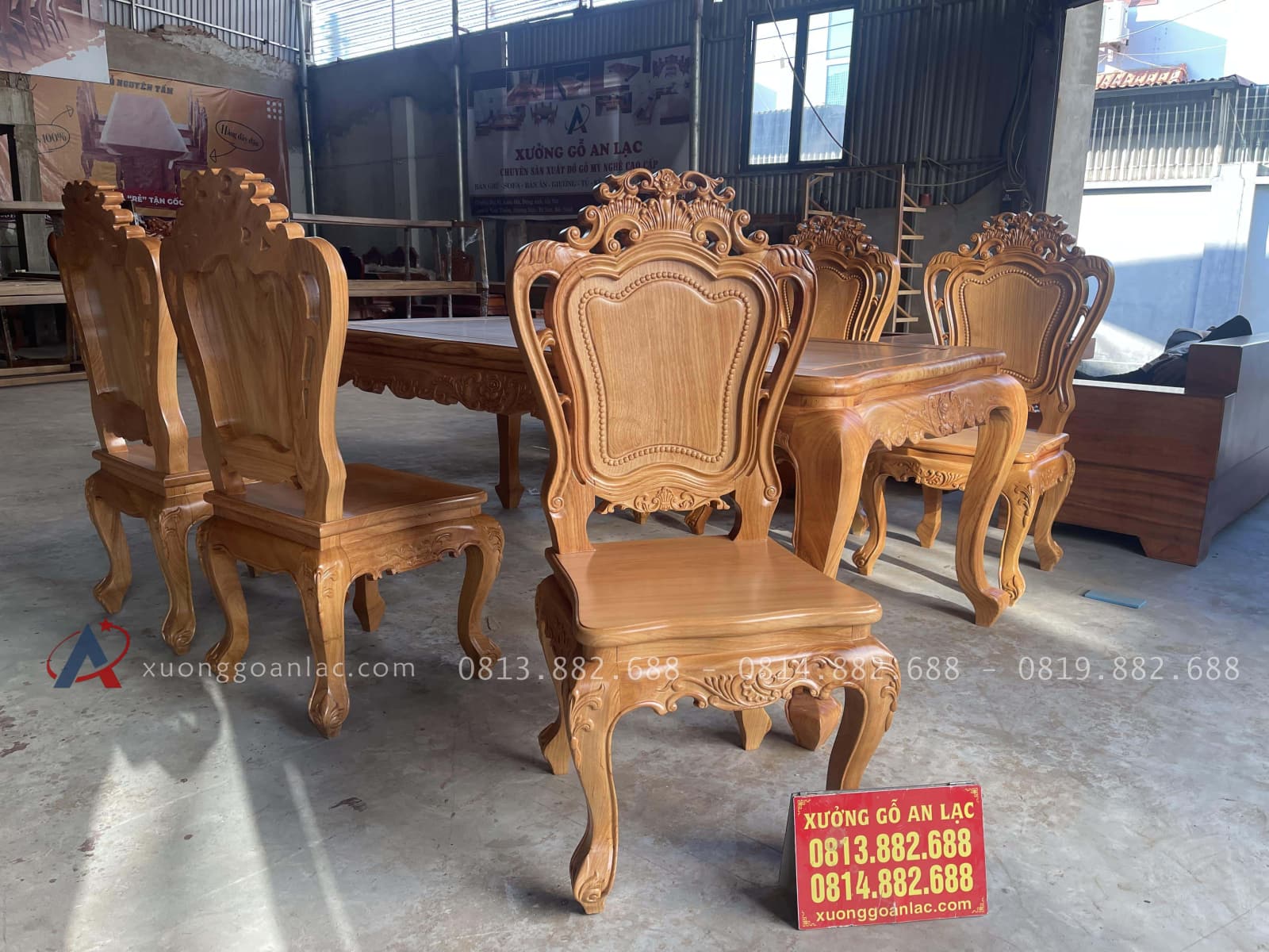 Bộ bàn ăn hoàng gia 6 ghế louis hoa lá tây gỗ gõ đỏ (Chị Hường, Hà Nội) 19 bộ bàn ăn 6 ghế louis hoàng gia