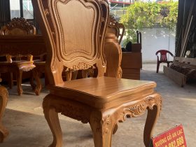 Bộ bàn ăn hoàng gia 6 ghế louis hoa lá tây gỗ gõ đỏ (Chị Hường, Hà Nội) 15 ghế ăn louis gỗ hương