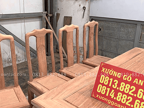 Bộ bàn ăn triện thọ tròn 8 ghế gỗ hương đá siêu dày (Chú Lân, Vũng Tàu) 17 mỗi bên bàn bố trí 4 ghế ngồi lưng cao