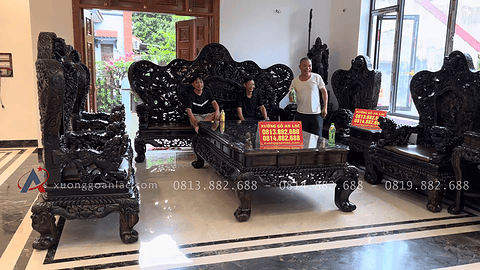 bàn ghế cửu long bát mã gỗ mun cao cấp